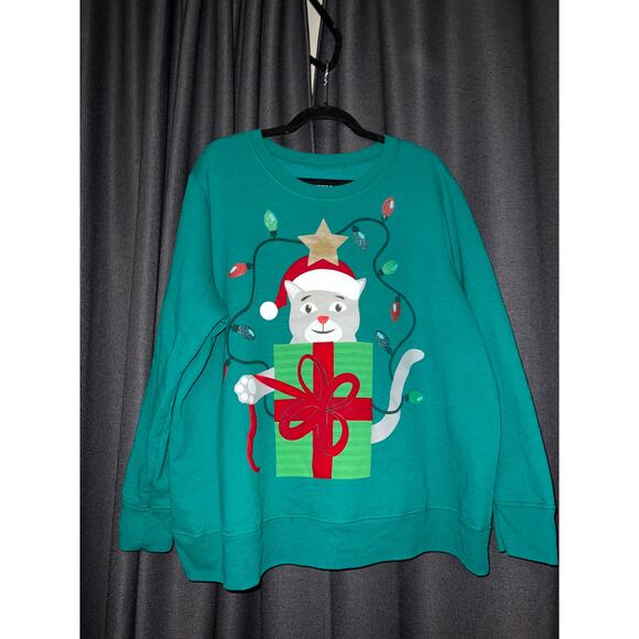Ugly Christmas Sweater Xmas Sweatshirt Crewneck Size 3X Cat - Picture 1 of 3